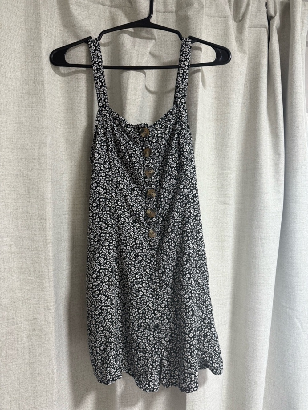 American Eagle Black and White Floral Romper with Pockets